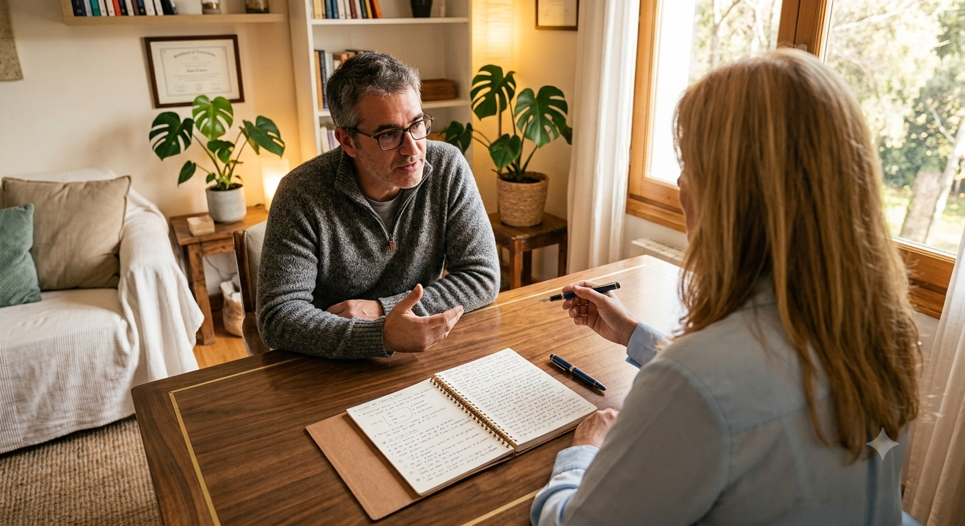 Encuentro de coaching en un espacio cálido y profesional